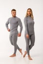 Sports family, husband and wife in thermal clothes. Royalty Free Stock Photo