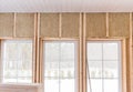 Thermally insulating eco-wood frame house with wood fiber plates and heat-isolating natural hemp material. Finishing the Royalty Free Stock Photo