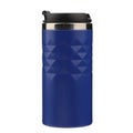 Thermo bottle isolated on white background with clipping path. Blue color thermos, isolated background