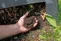 Thermo composter in the garden with decomposed compost Royalty Free Stock Photo