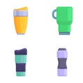 Thermo cup icons set cartoon vector. Thermal mug and thermos Royalty Free Stock Photo