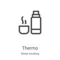 thermo icon vector from winter travelling collection. Thin line thermo outline icon vector illustration. Linear symbol for use on