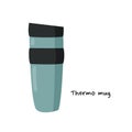 Thermo mug vector illustration. Simple green handle thermos.