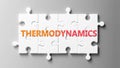 Thermodynamics complex like a puzzle - pictured as word Thermodynamics on a puzzle pieces to show that Thermodynamics can be