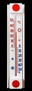 The thermometer on a black isolated background shows plus 30 degrees of heat_