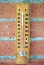 Thermometer on brick wall: measurement images in a rustic setting. Royalty Free Stock Photo