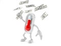 Thermometer character catching money