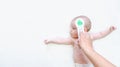 Thermometer child fever banner. Doctor check cold flu baby temperature care from electronic thermometer. Fever baby