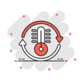 Thermometer climate control icon in comic style. Meteorology balance cartoon vector illustration on white isolated background. Hot