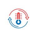 Thermometer climate control icon in flat style. Meteorology balance vector illustration on white isolated background. Hot, cold