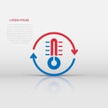 Thermometer climate control icon in flat style. Meteorology balance vector illustration on white isolated background. Hot, cold Royalty Free Stock Photo