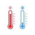 Thermometer cold and hot icon. Freeze temperature vector weather warm cool indicator