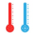 Thermometer cold and hot icon. Freeze temperature vector weather warm cool indicator. Meteorology thermometers measuring heat and