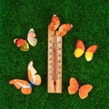 Thermometer displaying high 40 degree hot temperatures in sun summer day Royalty Free Stock Photo
