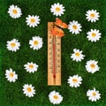 Thermometer displaying high 40 degree hot temperatures in sun summer day Royalty Free Stock Photo