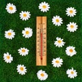 Thermometer displaying high 40 degree hot temperatures in sun summer day Royalty Free Stock Photo