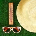 Thermometer displaying high 40 degree hot temperatures in sun summer day Royalty Free Stock Photo