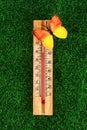 Thermometer displaying high 40 degree hot temperatures in sun summer day Royalty Free Stock Photo