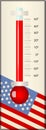 Thermometer displaying high temperature, heatwave due to climate change in the USA, vector