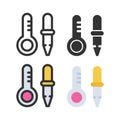 Thermometer, dropper, chemistry science laboratory colorful vector icon set with outline