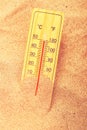 Thermometer on extreme warm desert sand