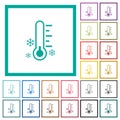 Thermometer frosty temperature flat color icons with quadrant frames