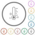 Thermometer frosty temperature flat icons with outlines