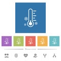 Thermometer frosty temperature flat white icons in square backgrounds