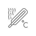 Thermometer, high temperature, fever line icon.