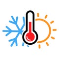 Thermometer Hot and cold symbol. Sun and snowflake all season concept logo vector Royalty Free Stock Photo