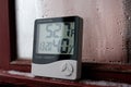 Thermometer and hygrometer of electronic to control temperature and humidity. Humidity indicator is indicated on the hygrometer of Royalty Free Stock Photo