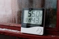 Thermometer and hygrometer of electronic to control temperature and humidity. Humidity indicator is indicated on the hygrometer of Royalty Free Stock Photo