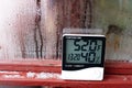 Thermometer and hygrometer of electronic to control temperature and humidity. Humidity indicator is indicated on the hygrometer of Royalty Free Stock Photo