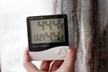 Thermometer and hygrometer of electronic to control temperature and humidity. Humidity indicator is indicated on the hygrometer of Royalty Free Stock Photo