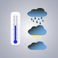 Thermometer icon, blue cloud, rain and storm on a grey background Royalty Free Stock Photo