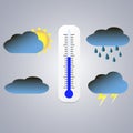 Thermometer icon, blue cloud, sun, rain and storm on a grey background Royalty Free Stock Photo