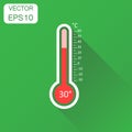 Thermometer icon. Business concept goal pictogram. Vector illustration on green background with long shadow. Royalty Free Stock Photo