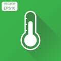 Thermometer icon. Business concept goal pictogram. Vector illustration on green background with long shadow. Royalty Free Stock Photo