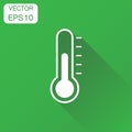 Thermometer icon. Business concept goal pictogram. Vector illustration on green background with long shadow. Royalty Free Stock Photo