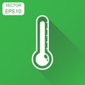 Thermometer icon. Business concept goal pictogram. Vector illustration on green background with long shadow. Royalty Free Stock Photo