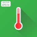 Thermometer icon. Business concept goal pictogram. Vector illustration on green background with long shadow. Royalty Free Stock Photo