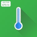 Thermometer icon. Business concept goal pictogram. Vector illustration on green background with long shadow. Royalty Free Stock Photo