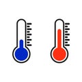 Icons of two thermometers for measuring body and weather. Symbol of temperature and meteorology. Vector illustration isolated on