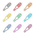 Thermometer icon, Modern thermometer, Medical thermometer, color icons set