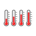 Thermometer icon set. Measurement instrument. Weather thermometer with red mercury. Royalty Free Stock Photo