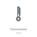 Thermometer icon. Thin linear thermometer outline icon isolated on white background from industry collection. Line vector Royalty Free Stock Photo