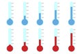 Thermometer icon for weather. Hot and cold scale. Celsius or Fahrenheit temperature. Red and blue indicator. Royalty Free Stock Photo