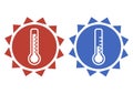 Thermometer icons in red and blue colors. Thermometer for heat and cold weather. Vector