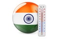 Thermometer with Indian flag. Heat in India concept. 3D rendering Royalty Free Stock Photo