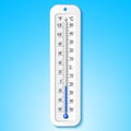 Isolated color realistic thermometer with degrees Celsius and Fahrenheit on the cold background. Vector weather infographics